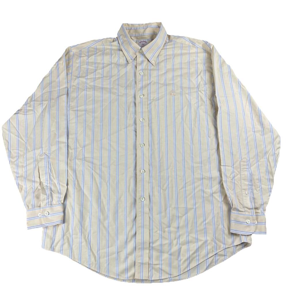 Brooks Brothers Supima Polo Shirt Men’s L Yellow Non Iron Button Up Dress Shirt